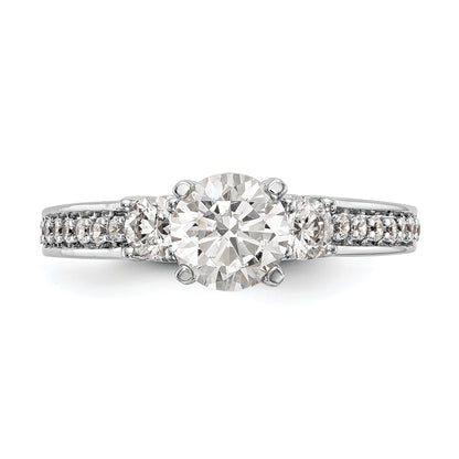 14K White Gold 3 Stone Plus Peg Set Center 1/5 Carat Diamond Semi Mount Engagement Ring