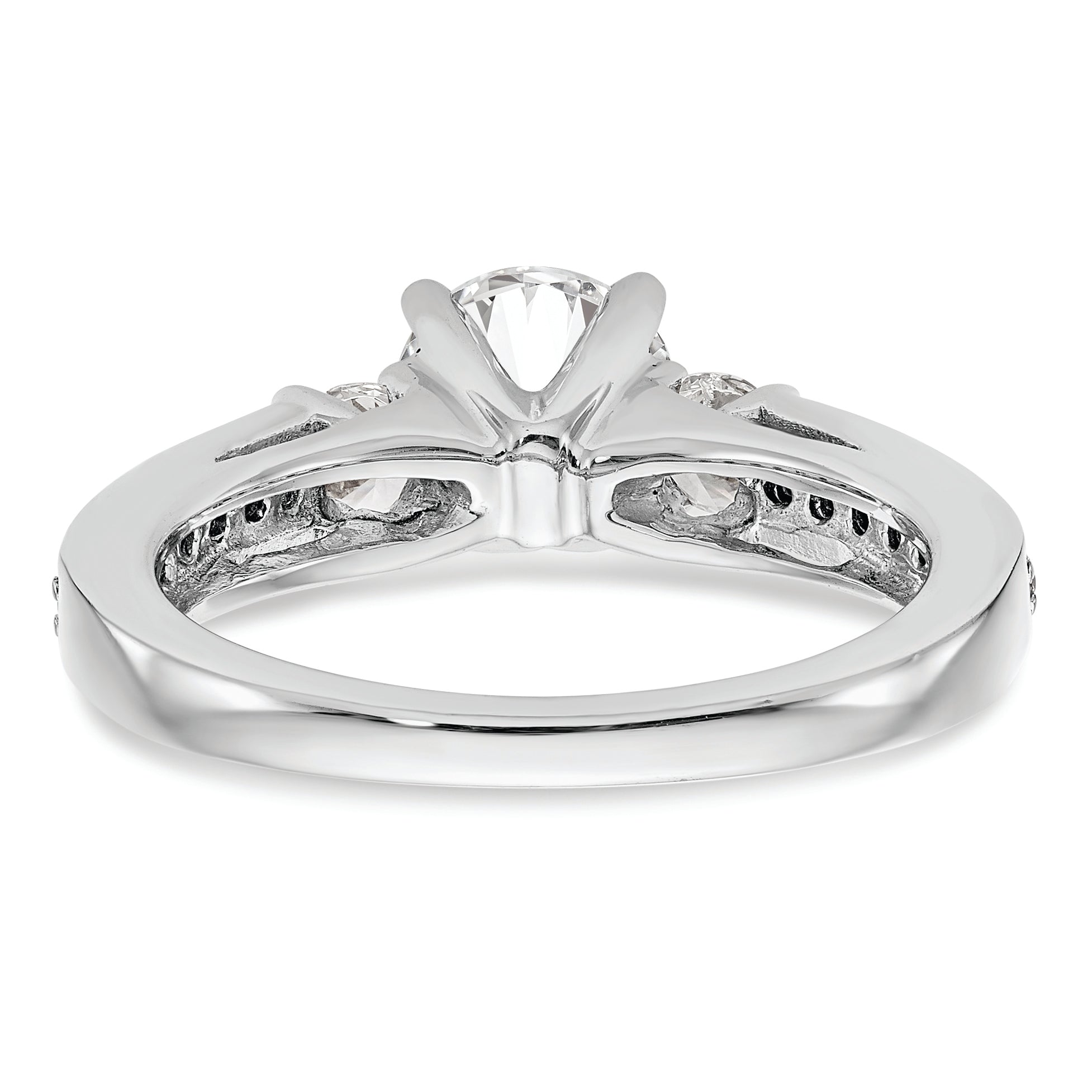 14K White Gold 3 Stone Plus Peg Set Center 1/5 Carat Diamond Semi Mount Engagement Ring