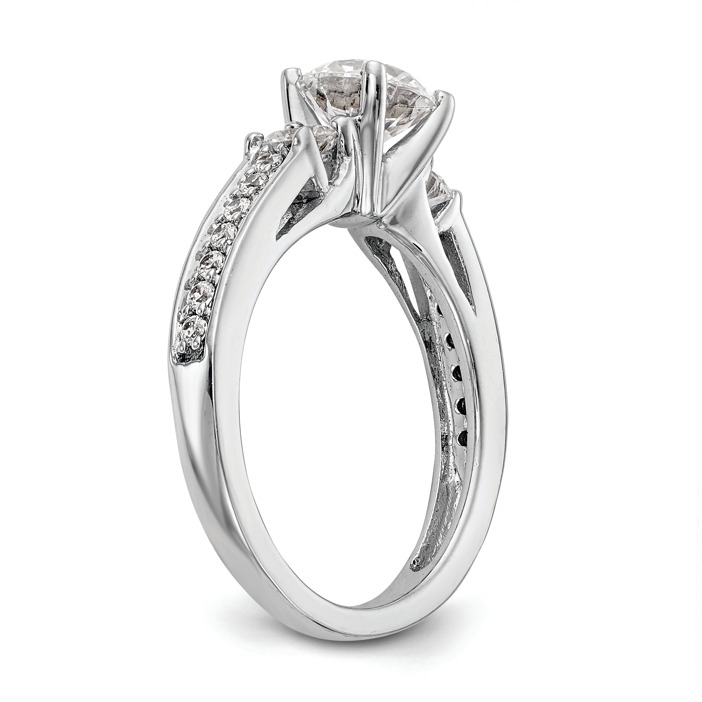 14K White Gold 3 Stone Plus Peg Set Center 1/5 Carat Diamond Semi Mount Engagement Ring