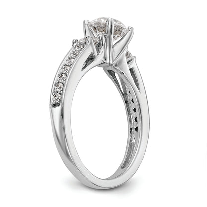 14K White Gold 3 Stone Plus Peg Set Center 1/5 Carat Diamond Semi Mount Engagement Ring