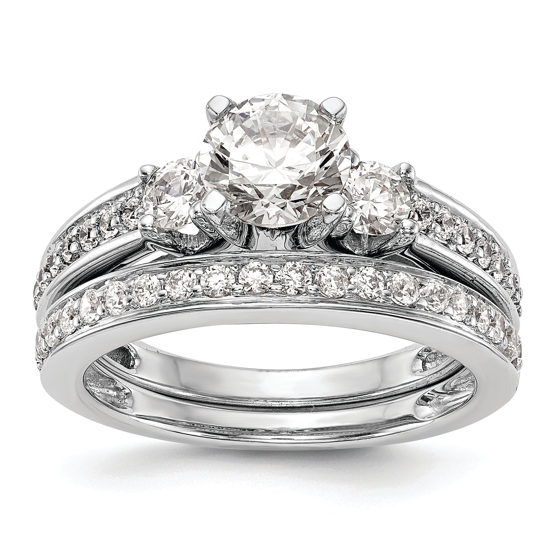 14K White Gold 3 Stone Plus Peg Set Center 1/5 Carat Diamond Semi Mount Engagement Ring