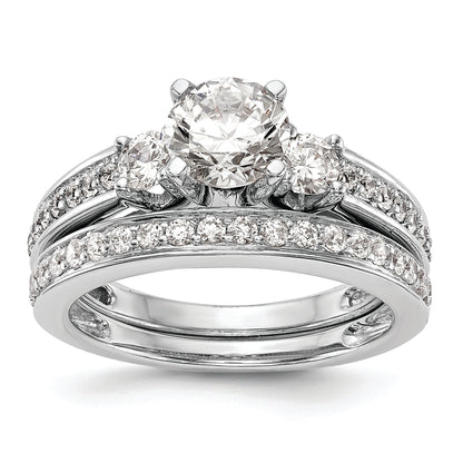 14K White Gold 3 Stone Plus Peg Set Center 1/5 Carat Diamond Semi Mount Engagement Ring