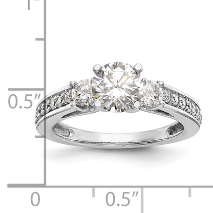 14K White Gold 3 Stone Plus Peg Set Center 1/5 Carat Diamond Semi Mount Engagement Ring