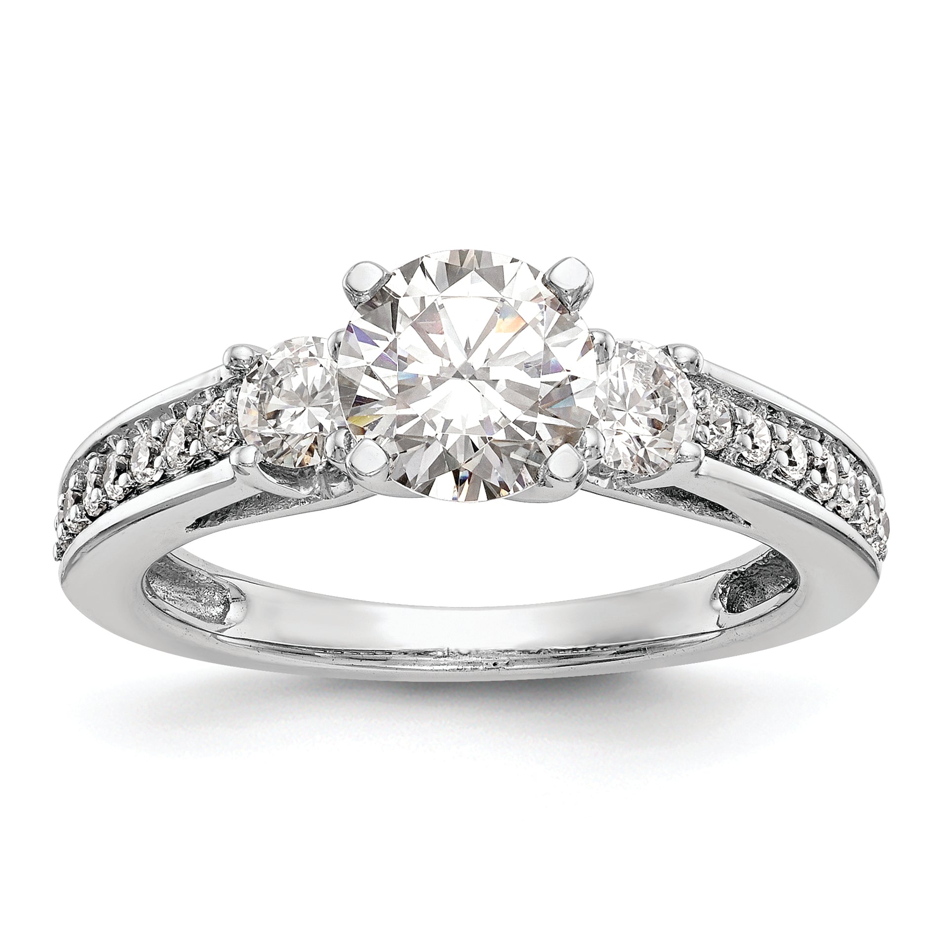 14K White Gold 3 Stone Plus Peg Set Center 1/5 Carat Diamond Semi Mount Engagement Ring