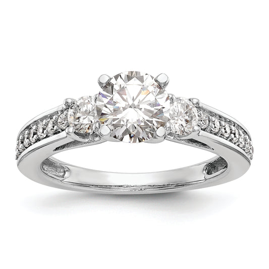 14K White Gold 3 Stone Plus Peg Set Center 1/5 Carat Diamond Semi Mount Engagement Ring