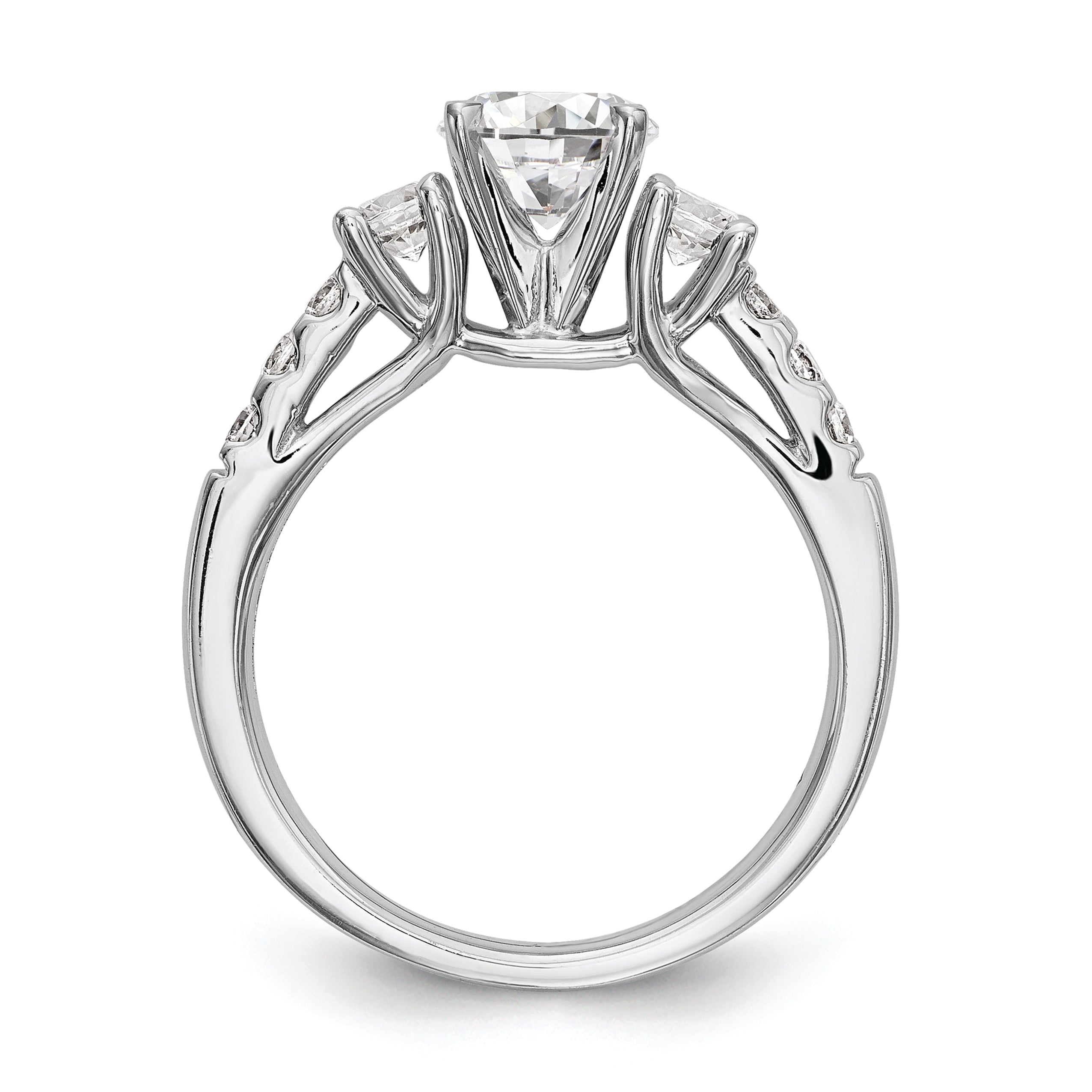 14K White Gold 3 Stone Plus Peg Set Center 1/5 Carat Diamond Semi Mount Engagement Ring