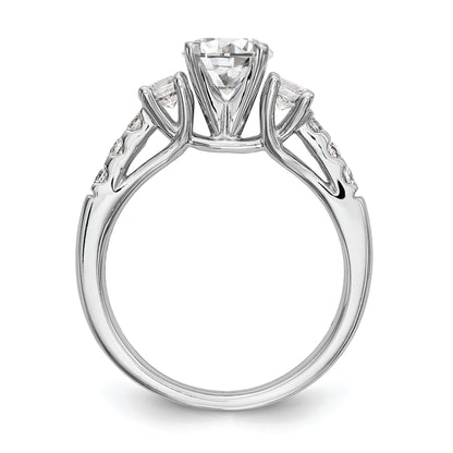 14K White Gold 3 Stone Plus Peg Set Center 1/5 Carat Diamond Semi Mount Engagement Ring