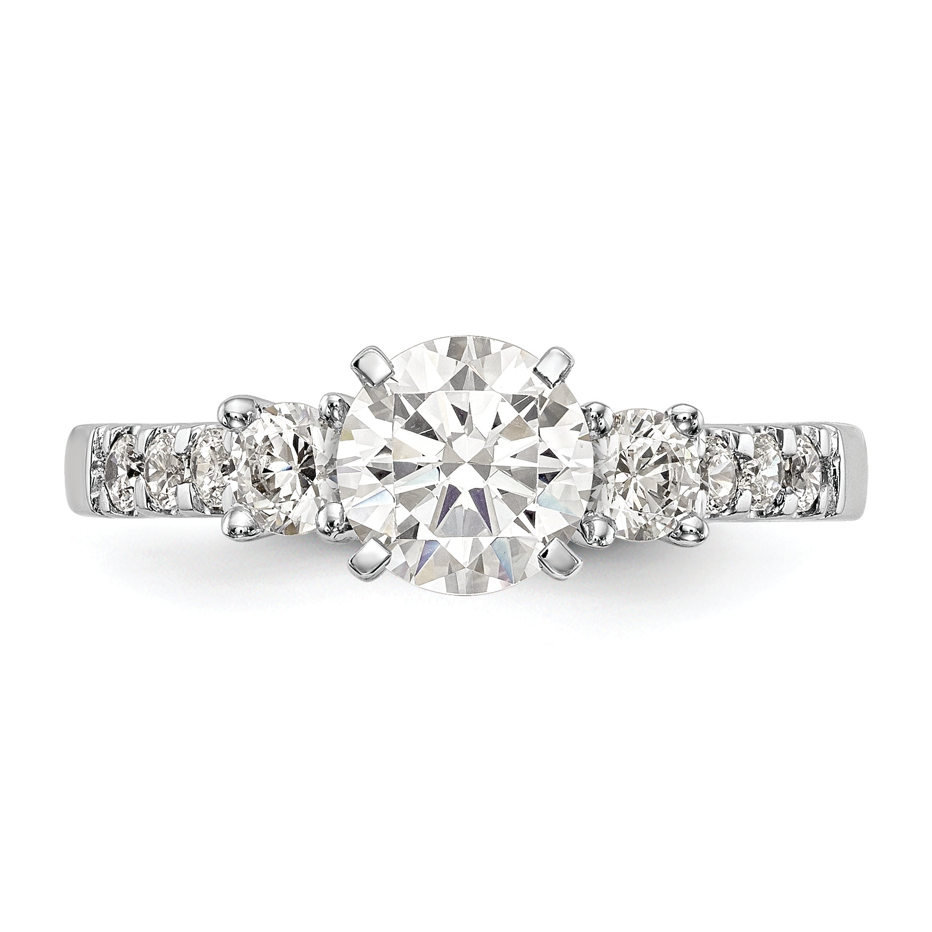 14K White Gold 3 Stone Plus Peg Set Center 1/5 Carat Diamond Semi Mount Engagement Ring