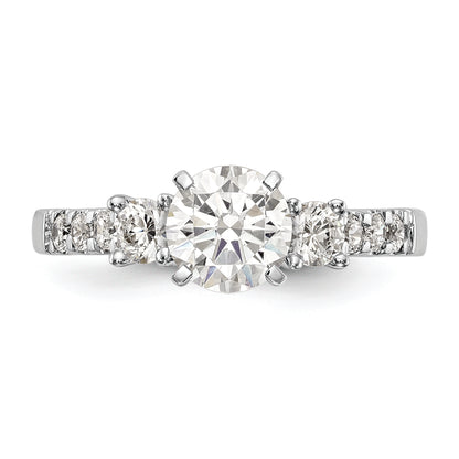 14K White Gold 3 Stone Plus Peg Set Center 1/5 Carat Diamond Semi Mount Engagement Ring