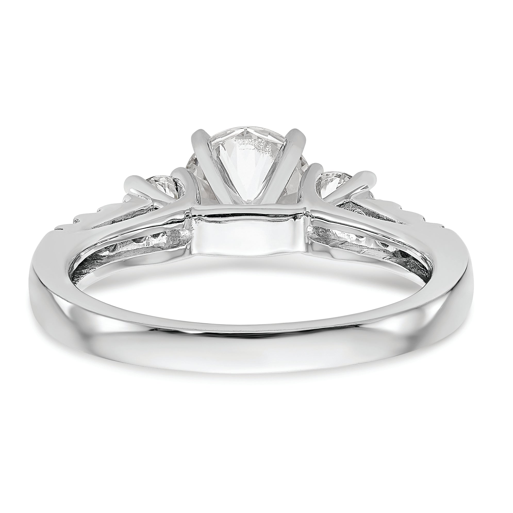 14K White Gold 3 Stone Plus Peg Set Center 1/5 Carat Diamond Semi Mount Engagement Ring