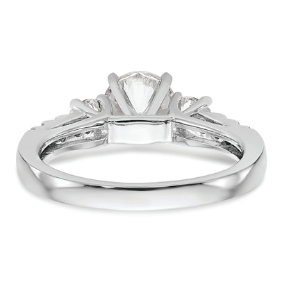 14K White Gold 3 Stone Plus Peg Set Center 1/5 Carat Diamond Semi Mount Engagement Ring