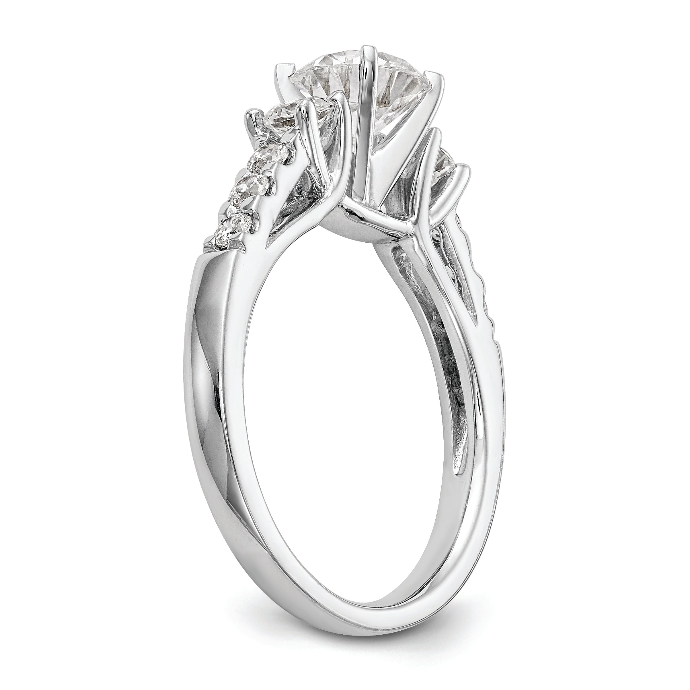 14K White Gold 3 Stone Plus Peg Set Center 1/5 Carat Diamond Semi Mount Engagement Ring