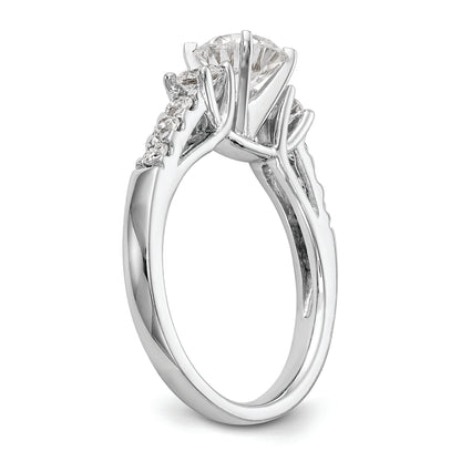 14K White Gold 3 Stone Plus Peg Set Center 1/5 Carat Diamond Semi Mount Engagement Ring