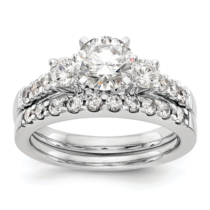 14K White Gold 3 Stone Plus Peg Set Center 1/5 Carat Diamond Semi Mount Engagement Ring