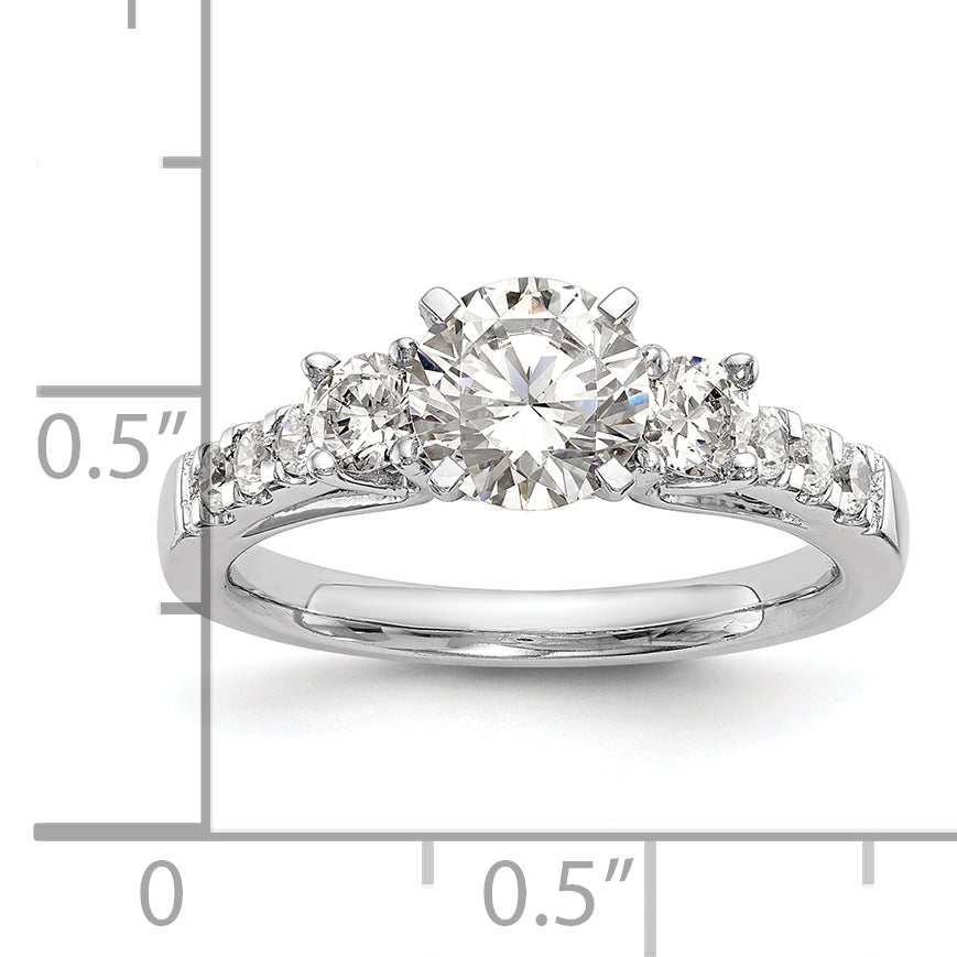14K White Gold 3 Stone Plus Peg Set Center 1/5 Carat Diamond Semi Mount Engagement Ring