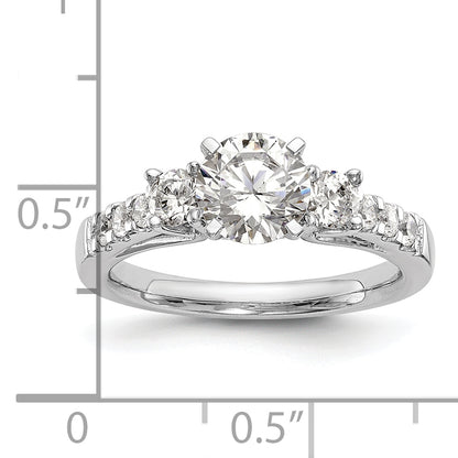 14K White Gold 3 Stone Plus Peg Set Center 1/5 Carat Diamond Semi Mount Engagement Ring