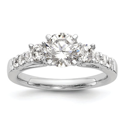 14K White Gold 3 Stone Plus Peg Set Center 1/5 Carat Diamond Semi Mount Engagement Ring