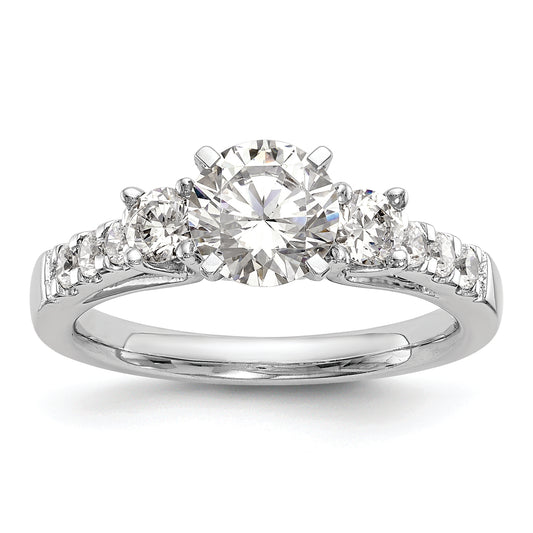 14K White Gold 3 Stone Plus Peg Set Center 1/5 Carat Diamond Semi Mount Engagement Ring