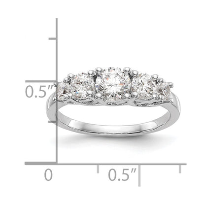 14K White Gold 5 Stone Simulated Diamond Engagement Ring