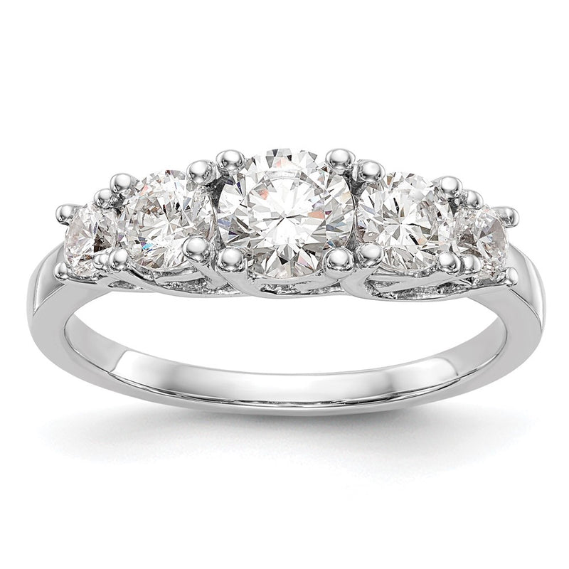 14K White Gold 5 Stone Simulated Diamond Engagement Ring