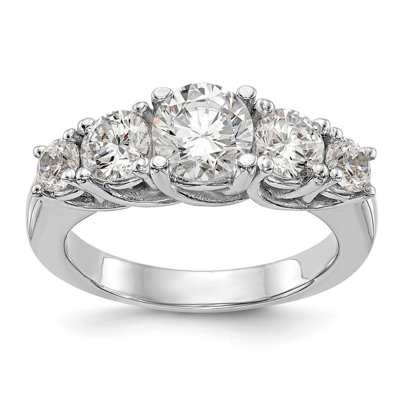 14K White Gold 5 Stone Simulated Diamond Engagement Ring