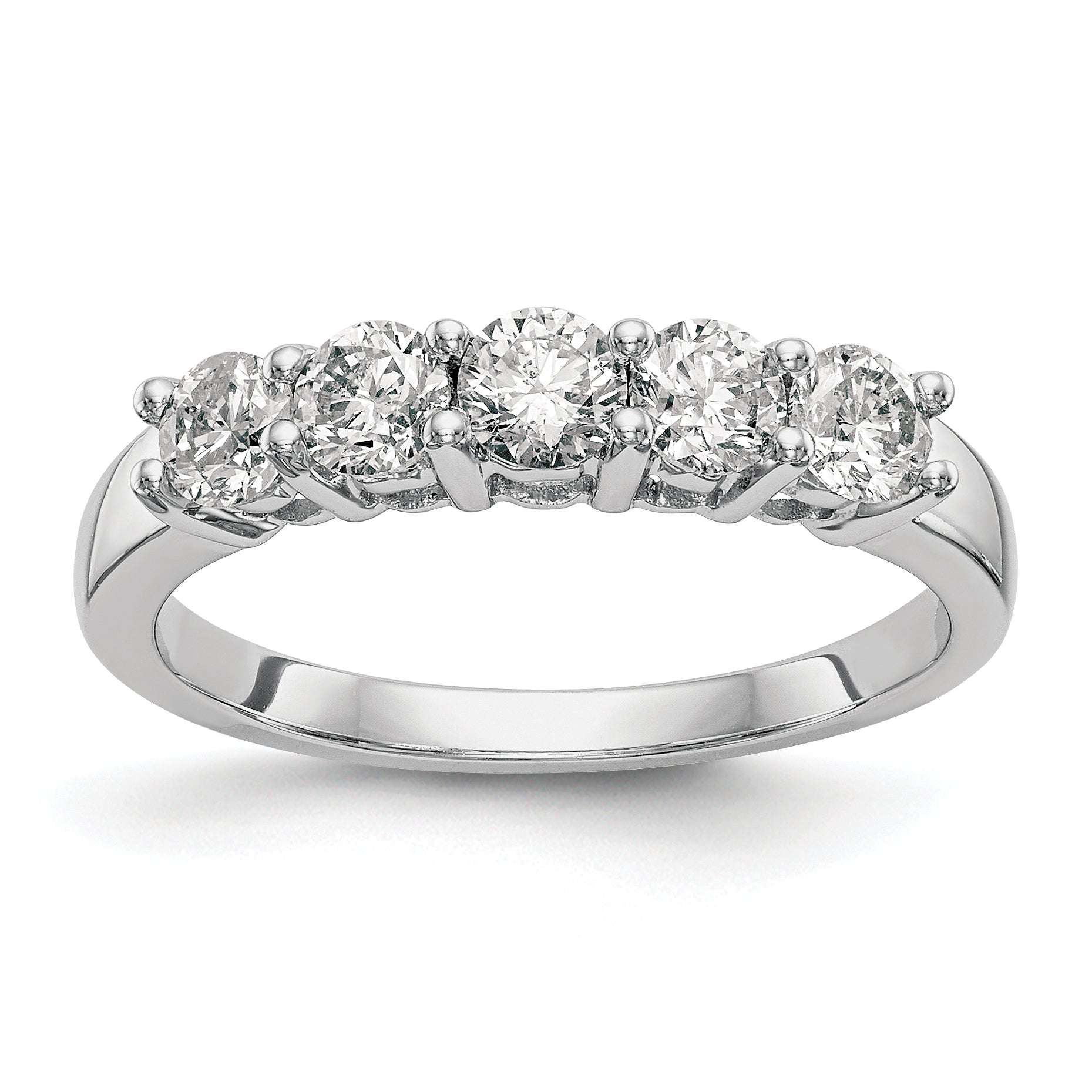 14K White Gold 5 Stone 7/8 Carat Diamond Complete Wedding Band