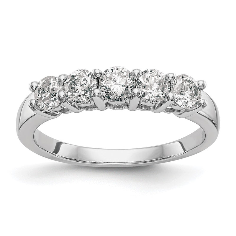14K White Gold 5 Stone 7/8 Carat Diamond Complete Wedding Band