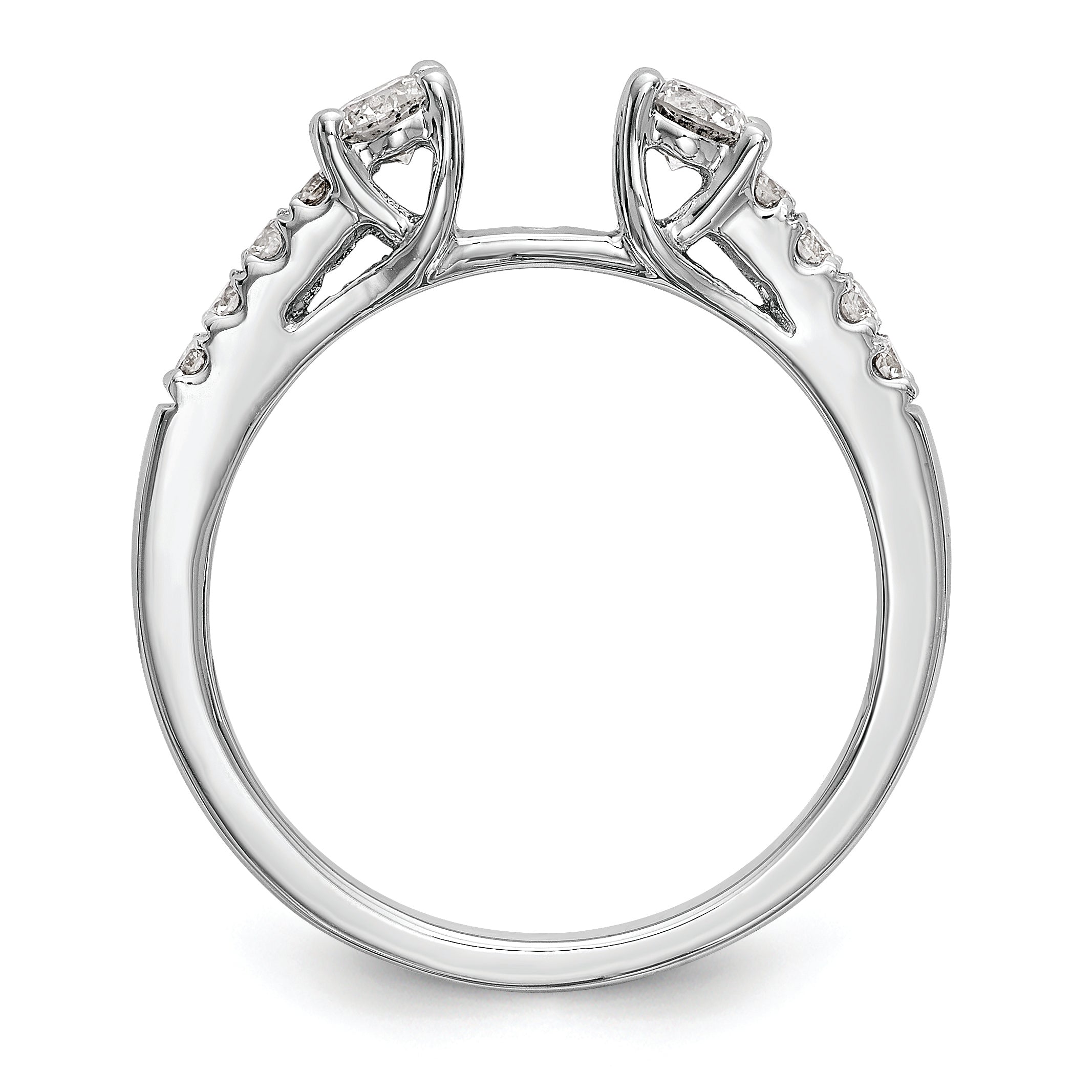 14K White Gold 3 Stone Plus Peg Set Center Diamond Semi Mount Engagement Ring