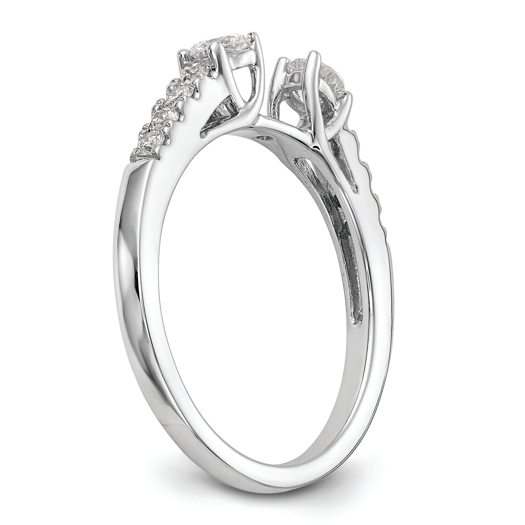 14K White Gold 3 Stone Plus Peg Set Center Diamond Semi Mount Engagement Ring