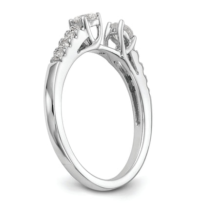 14K White Gold 3 Stone Plus Peg Set Center Diamond Semi Mount Engagement Ring