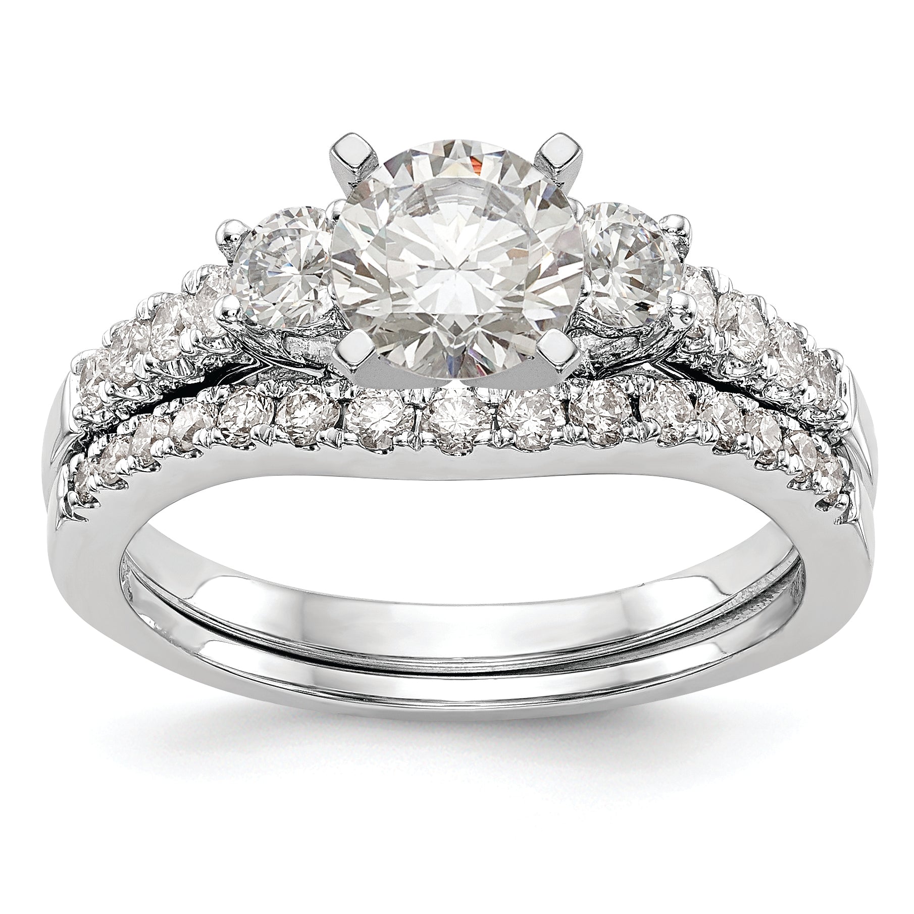 14K White Gold 3 Stone Plus Peg Set Center Diamond Semi Mount Engagement Ring