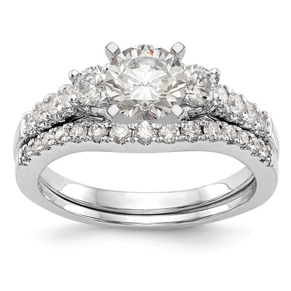 14K White Gold 3 Stone Plus Peg Set Center Diamond Semi Mount Engagement Ring