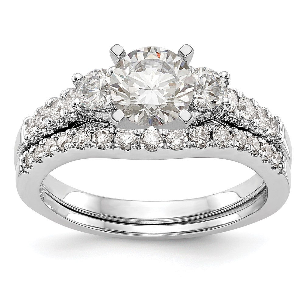 14K White Gold 3-Stone Diamond Peg Set Semi-Mount Engagement Ring