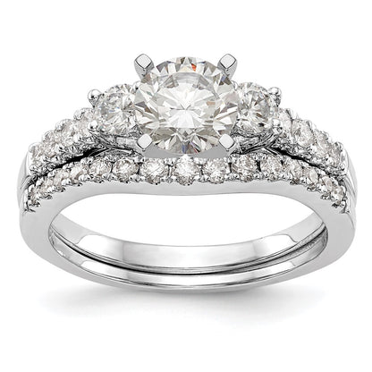 14K White Gold 3-Stone Diamond Peg Set Semi-Mount Engagement Ring