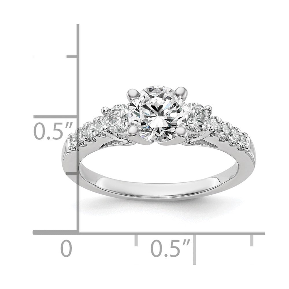 14K White Gold 3-Stone Diamond Peg Set Semi-Mount Engagement Ring