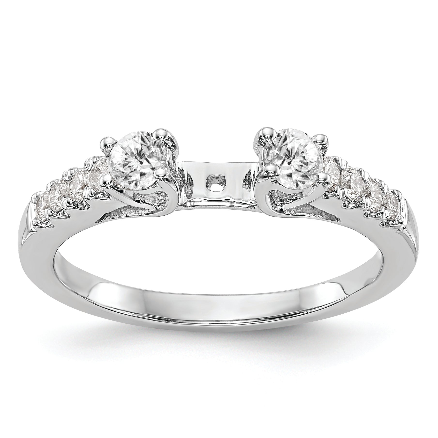 14K White Gold 3 Stone Plus Peg Set Center Diamond Semi Mount Engagement Ring