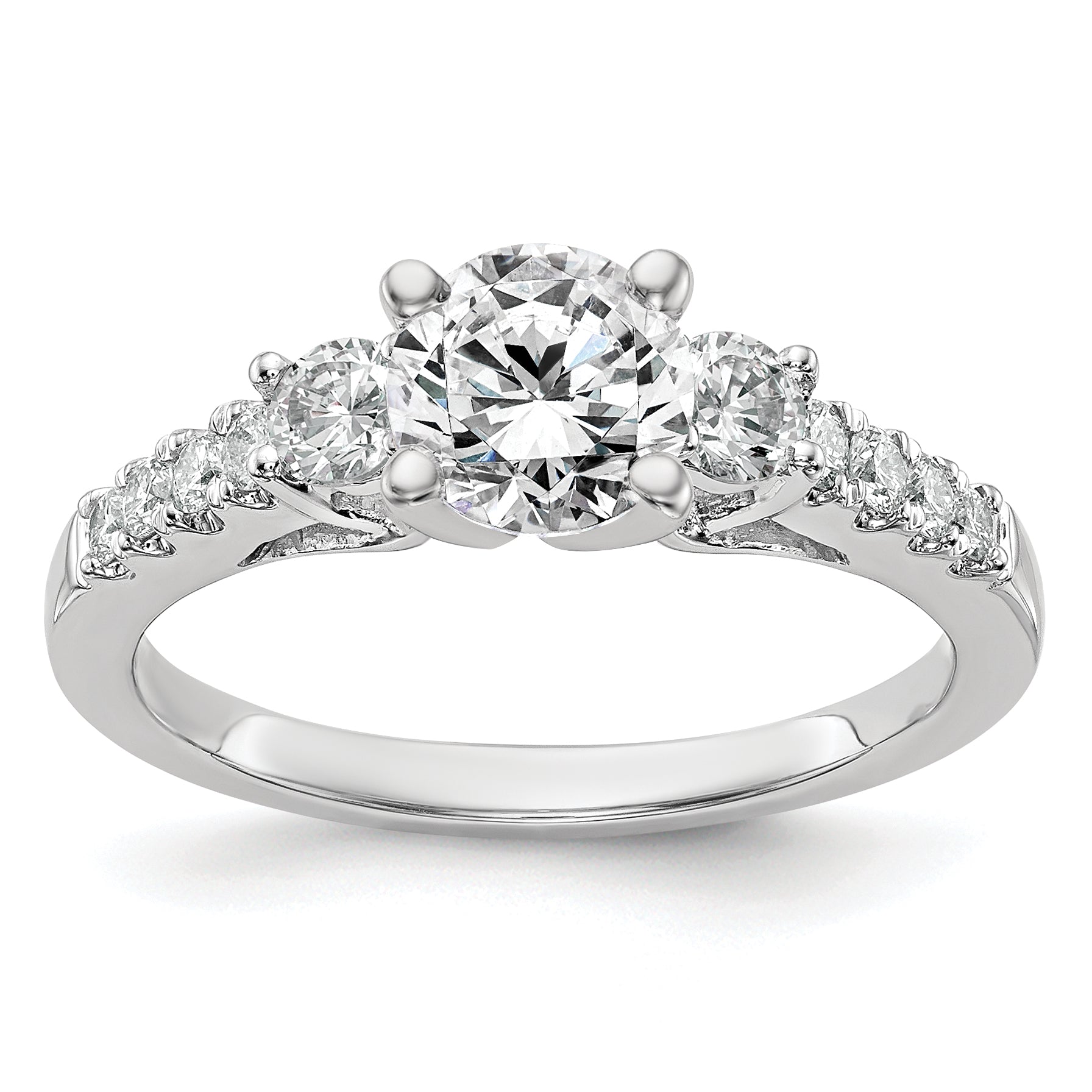 14K White Gold 3 Stone Plus Peg Set Center Diamond Semi Mount Engagement Ring