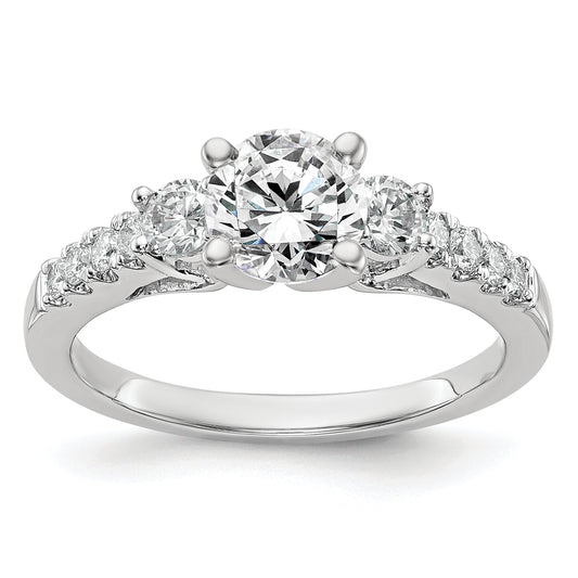 14K White Gold 3 Stone Plus Peg Set Center Diamond Semi Mount Engagement Ring