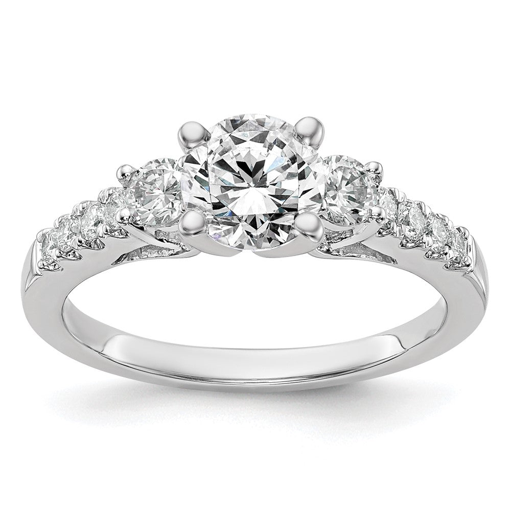 14K White Gold 3-Stone Diamond Peg Set Semi-Mount Engagement Ring
