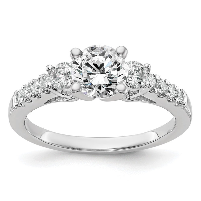 14K White Gold 3-Stone Diamond Peg Set Semi-Mount Engagement Ring