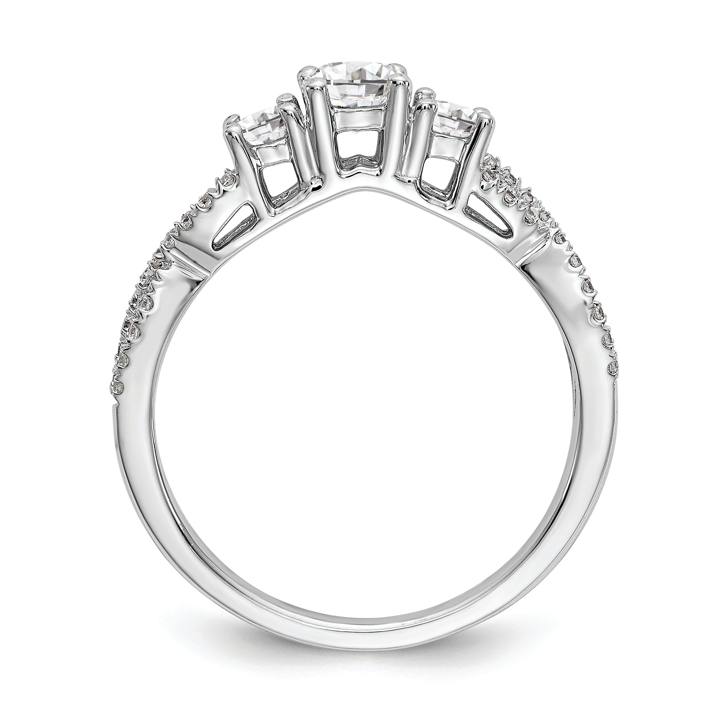 14K White Gold 3 Stone Plus (Holds 4.5mm Round Center) Diamond Semi Mount Engagement Ring