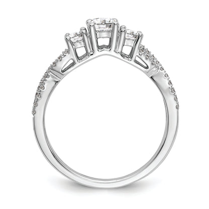 14K White Gold 3 Stone Plus (Holds 4.5mm Round Center) Diamond Semi Mount Engagement Ring