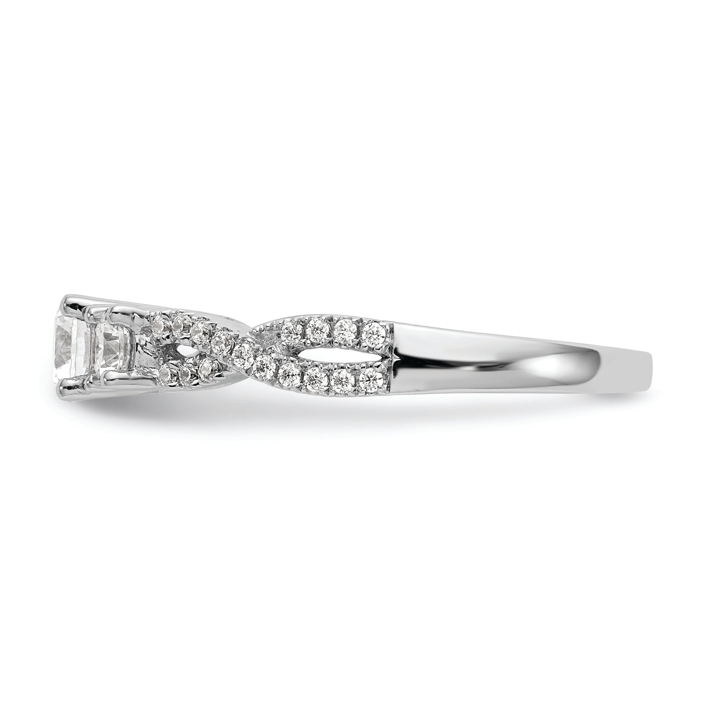 14K White Gold 3 Stone Plus (Holds 4.5mm Round Center) Diamond Semi Mount Engagement Ring