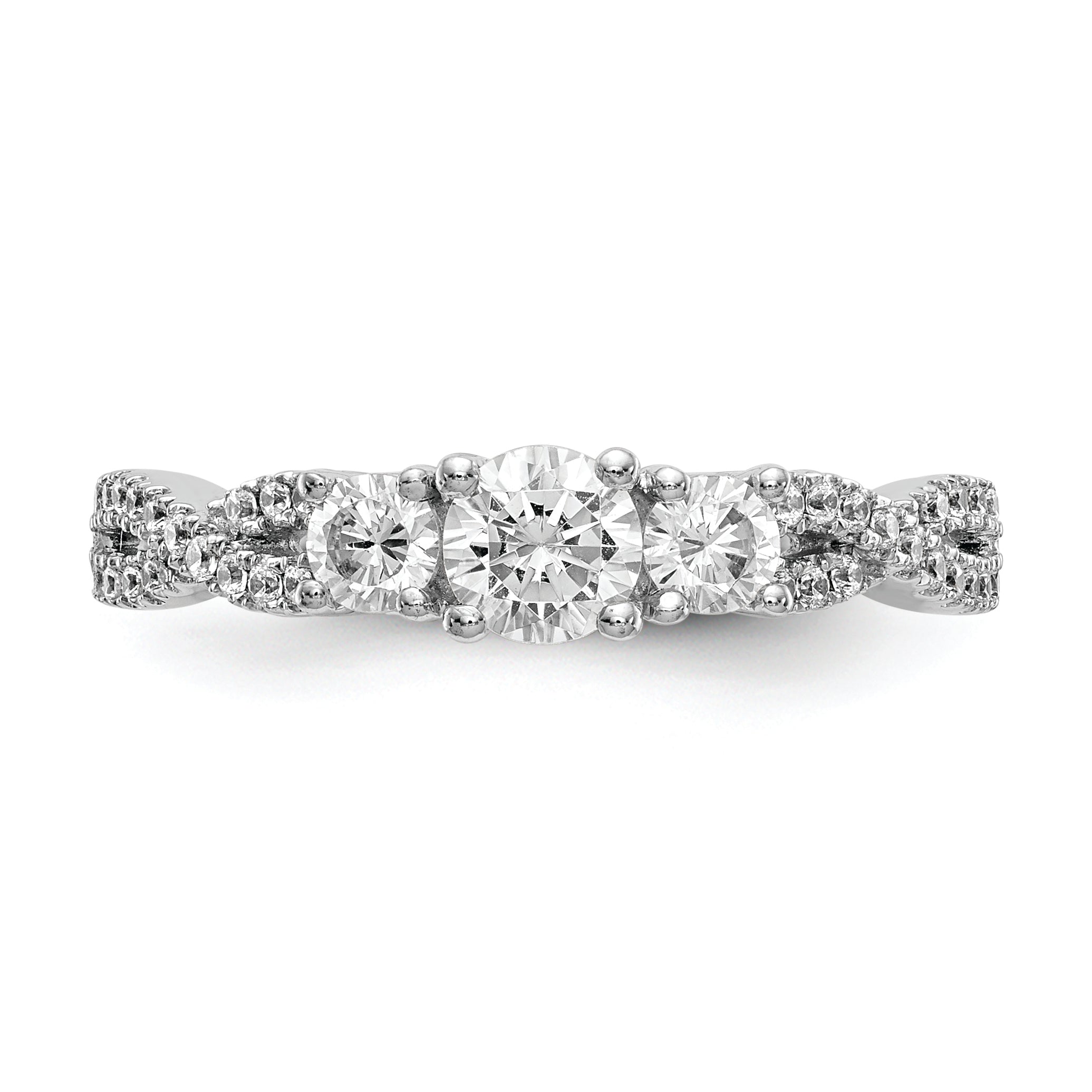 14K White Gold 3 Stone Plus (Holds 4.5mm Round Center) Diamond Semi Mount Engagement Ring