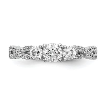 14K White Gold 3 Stone Plus (Holds 4.5mm Round Center) Diamond Semi Mount Engagement Ring