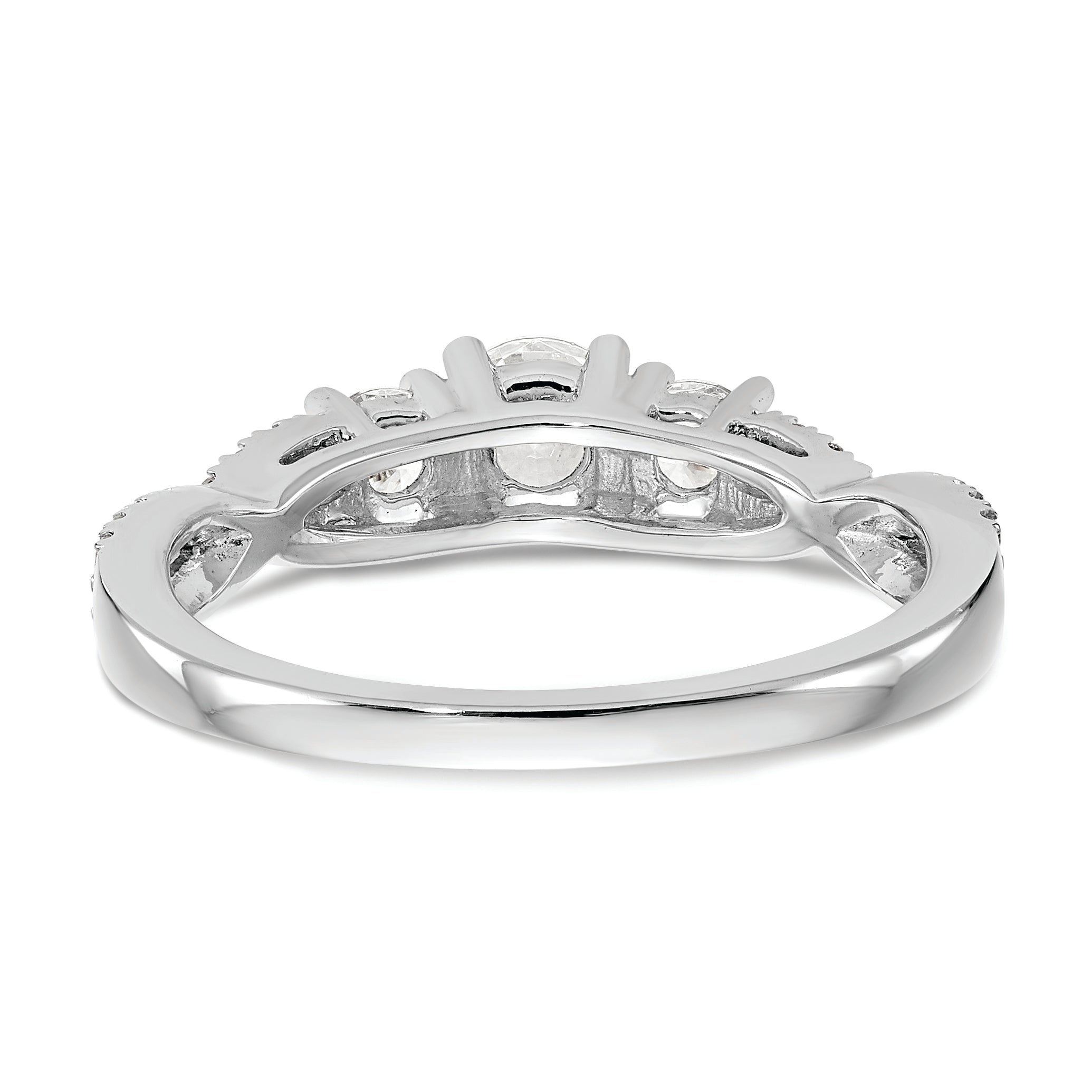 14K White Gold 3 Stone Plus (Holds 4.5mm Round Center) Diamond Semi Mount Engagement Ring