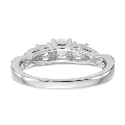 14K White Gold 3 Stone Plus (Holds 4.5mm Round Center) Diamond Semi Mount Engagement Ring