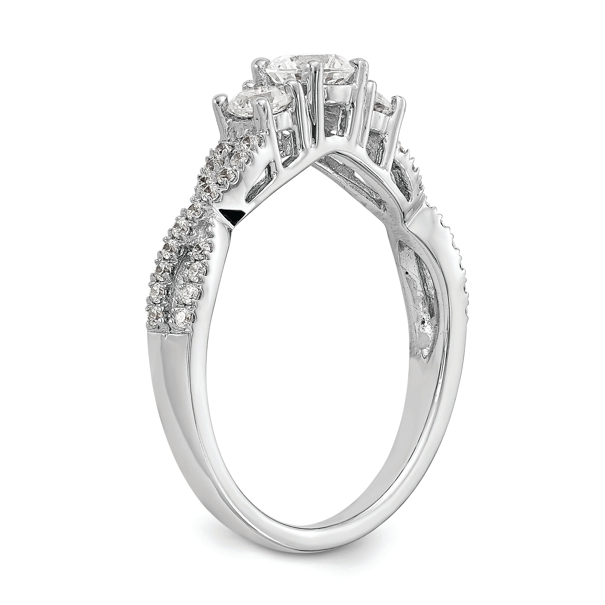 14K White Gold 3 Stone Plus (Holds 4.5mm Round Center) Diamond Semi Mount Engagement Ring