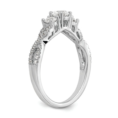 14K White Gold 3 Stone Plus (Holds 4.5mm Round Center) Diamond Semi Mount Engagement Ring