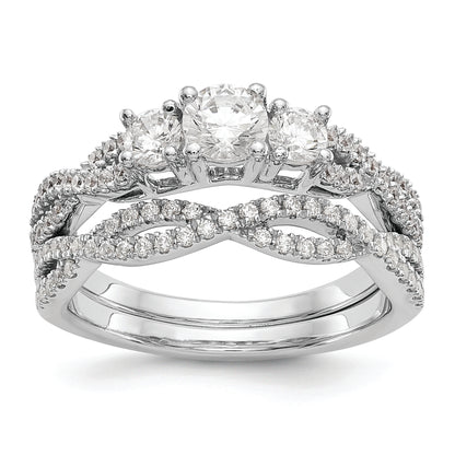 14K White Gold 3 Stone Plus (Holds 4.5mm Round Center) Diamond Semi Mount Engagement Ring